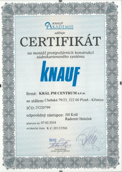 Certifikát KNAUF KNAUF Akademie