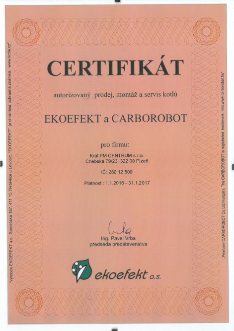 Certifikát EKOEFEKT a CARBOROBOT