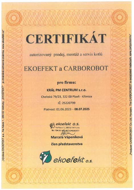 Certifikát EKOEFEKT a CARBOROBOT