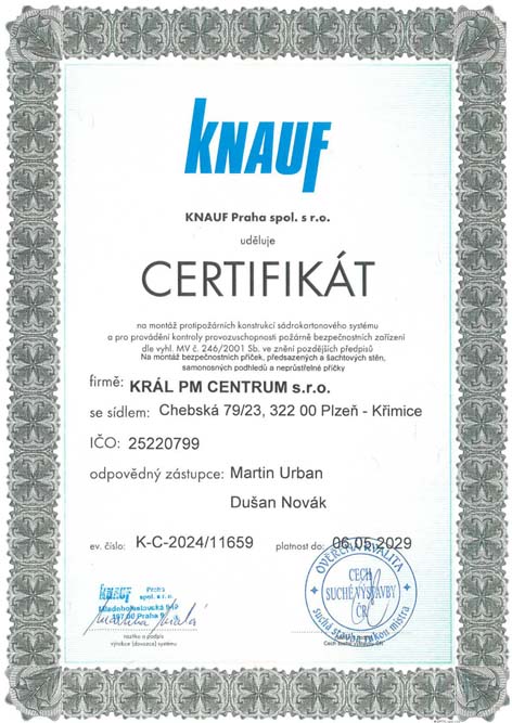 Certifikát KNAUF KNAUF Akademie