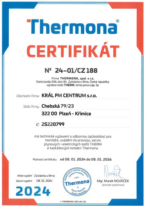 Certifikát Thermona Kotle THERM